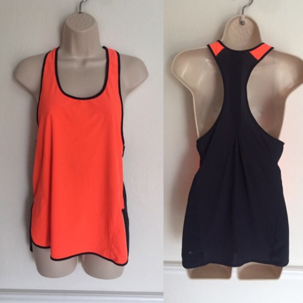 Lululemon neon orange and navy top